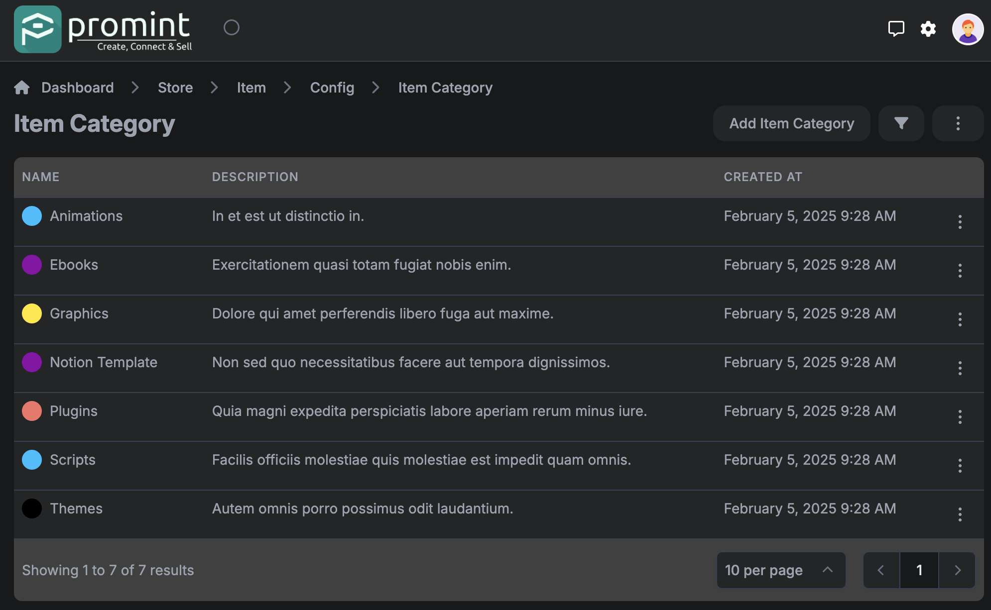 Promint Item Config