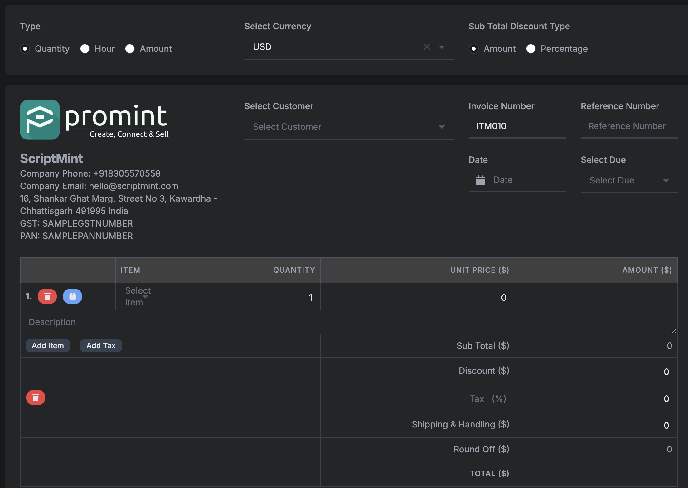 Promint Invoice