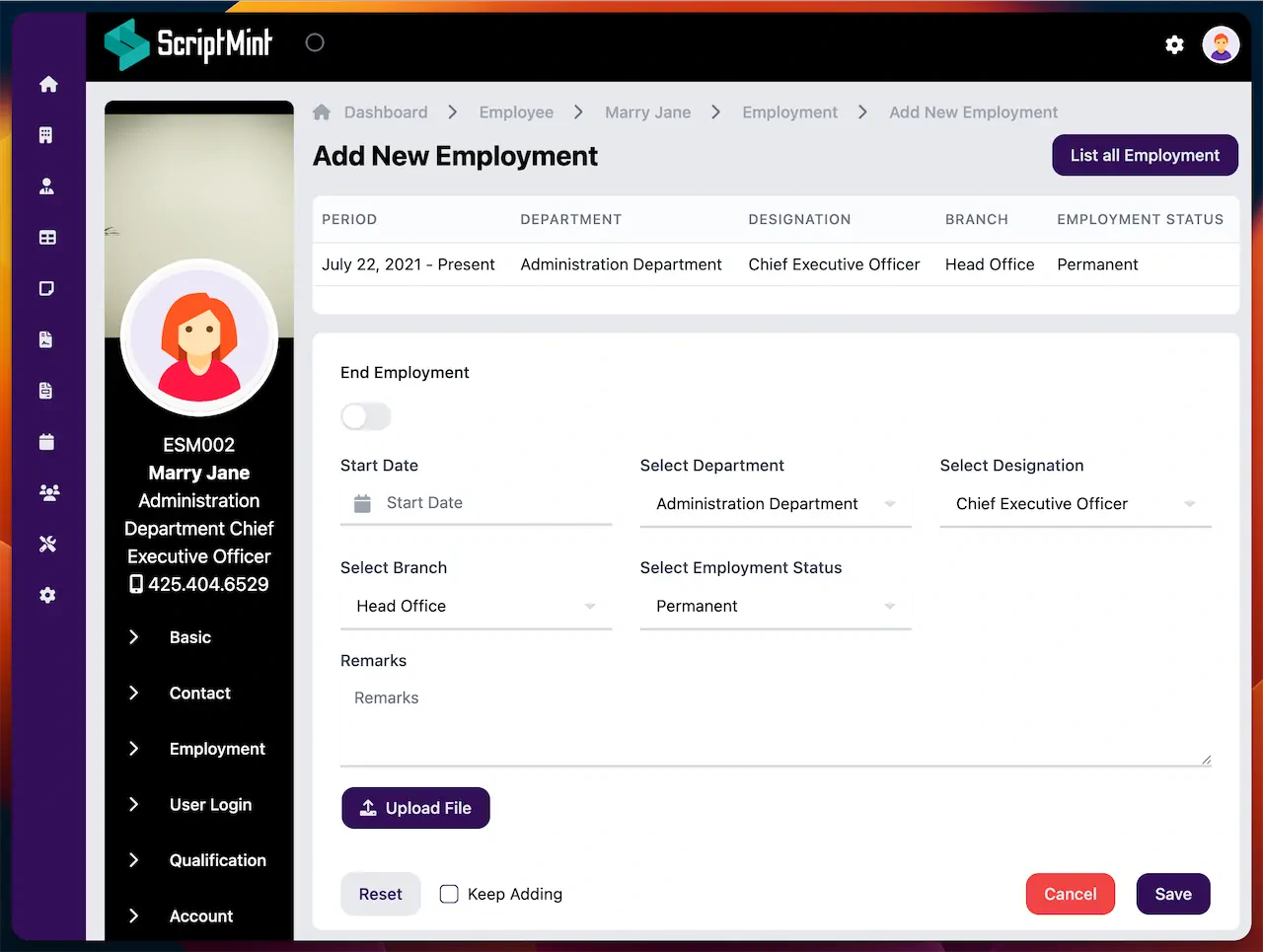 Employement Record Form